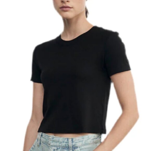 SUPIMA COTTON ESSENTIAL PERFECT CROPPED S/S BLACK - Picture 1 of 1
